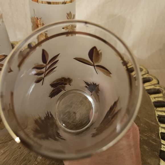 Libbey Golden Foliage Frosted Barware Flat Tumbler Drinking Glasses set of 3 - Picture 10 of 16